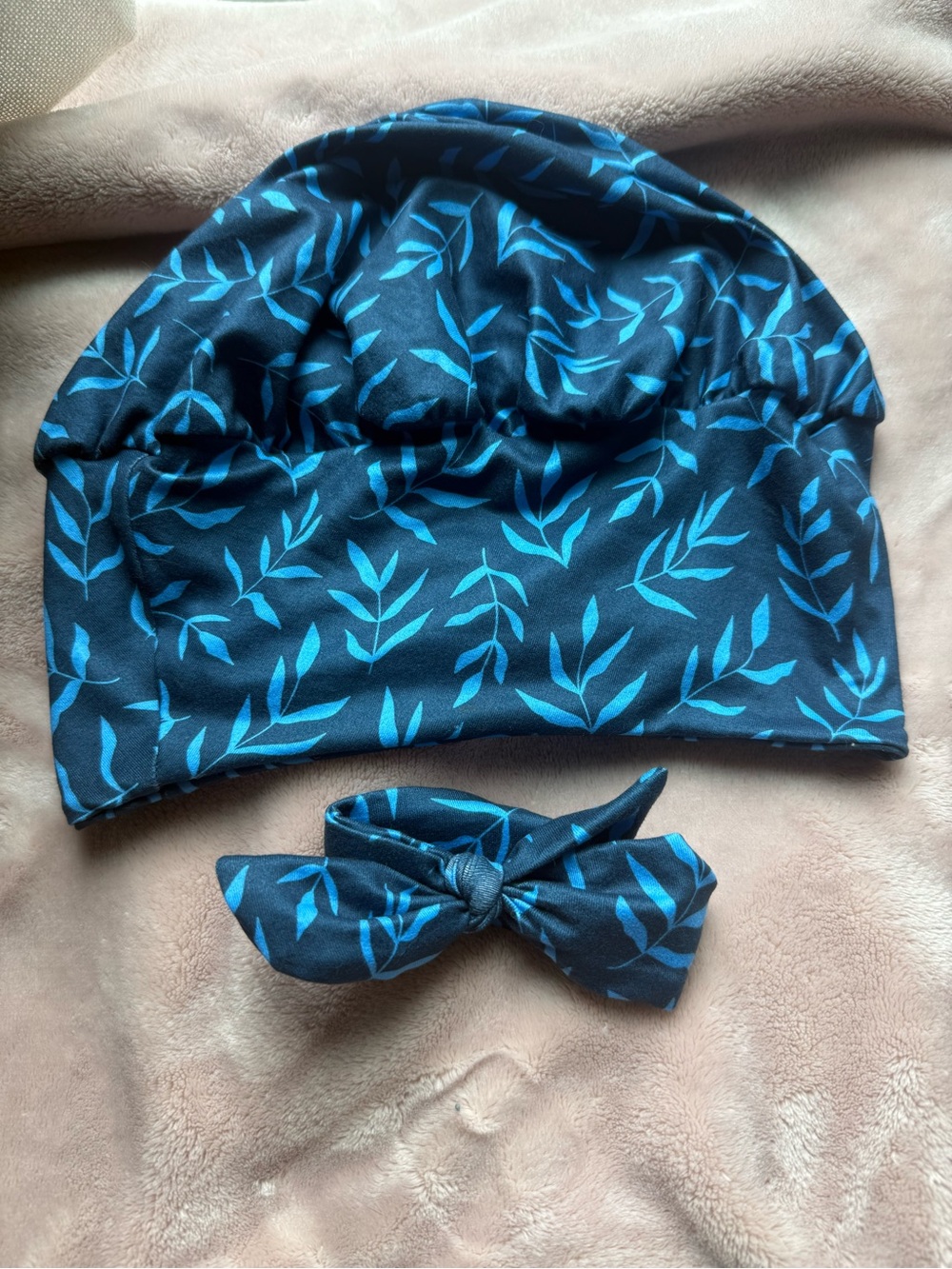 HelloHeadBand Scrub Hat - Twilight Leaves - Women’s Soft Scrub Cap Ponytail - Picture 9 of 11